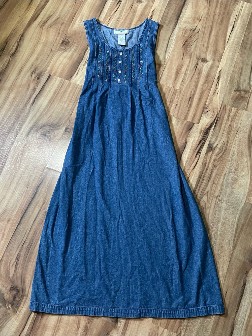 Cottagecore Vintage 1990s True Blue Denim Sleeveless Maxi Jumper Dress M